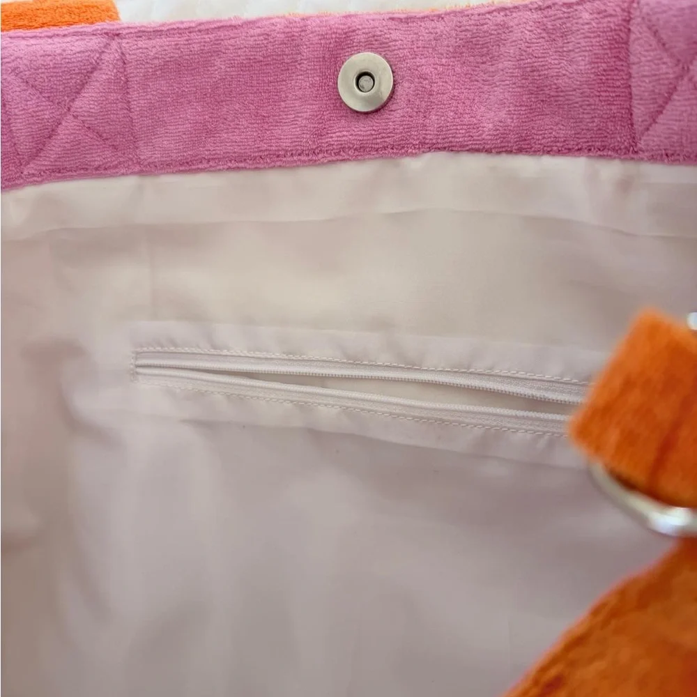 Echo Terry Rocker Large‎ Beach Tote Bag Orange Pink Color-Blocked Casual Roomy - Picture 9 of 12